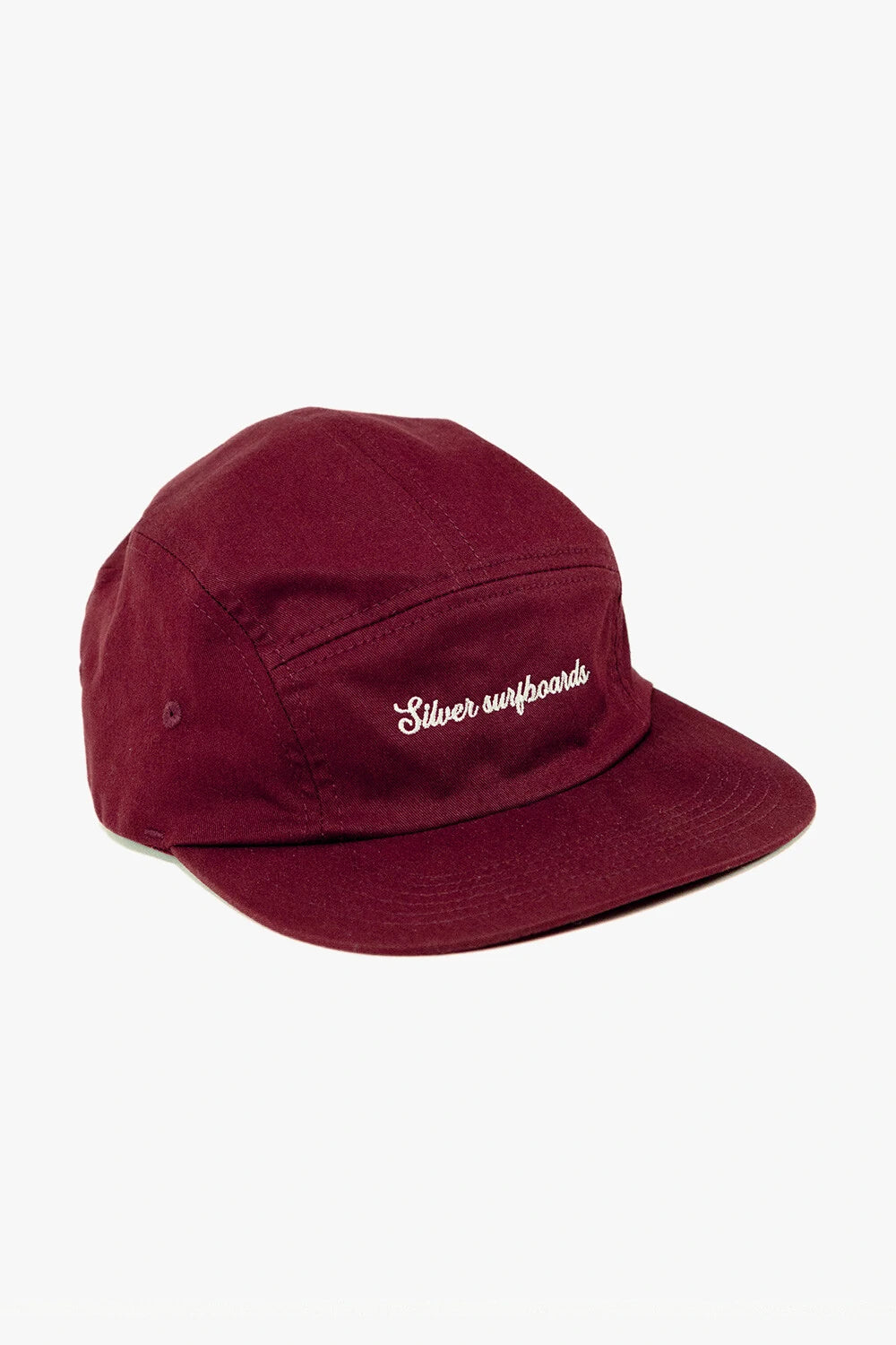 Silver Five Panel Cap - Burgundy
