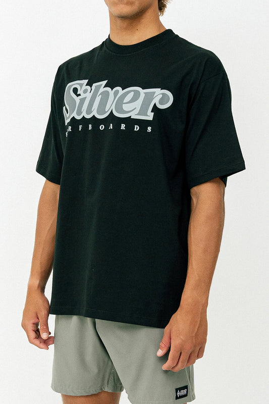 Silver Escrito Over Oversized T-Shirt – Black